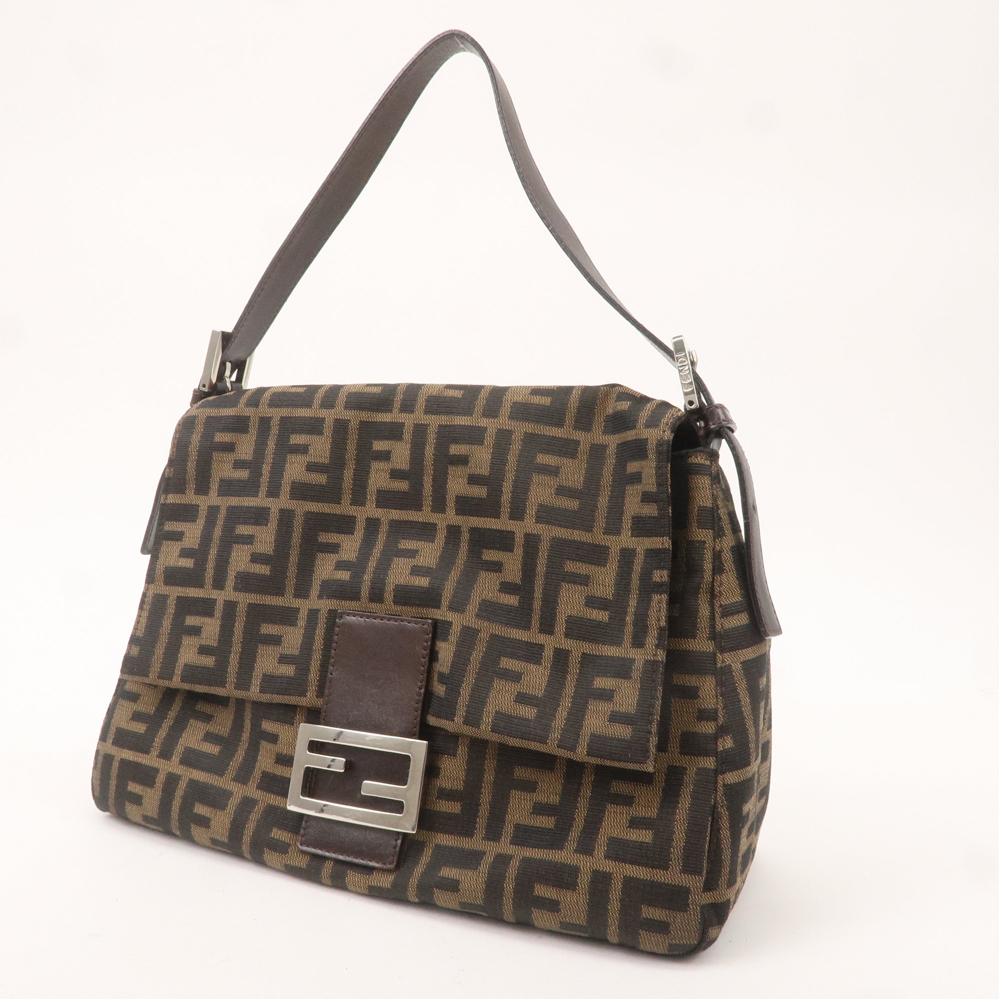 FNDI Mamma Baguette Zucca Canvas Leather Bag Brown Black 26325