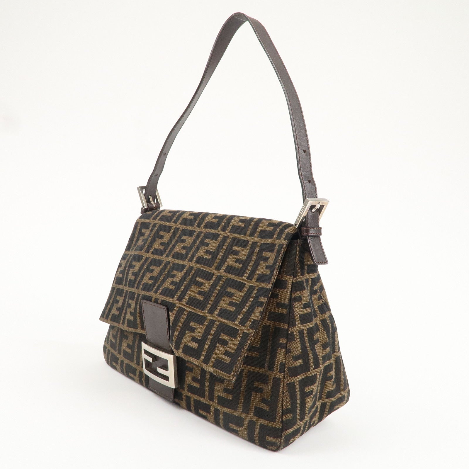 FNDI Mamma Baguette Zucca Canvas Leather Shoulder Bag 26325