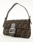 FNDI Mamma Baguette Canvas Leather Shoulder Bag Brown Black 26424