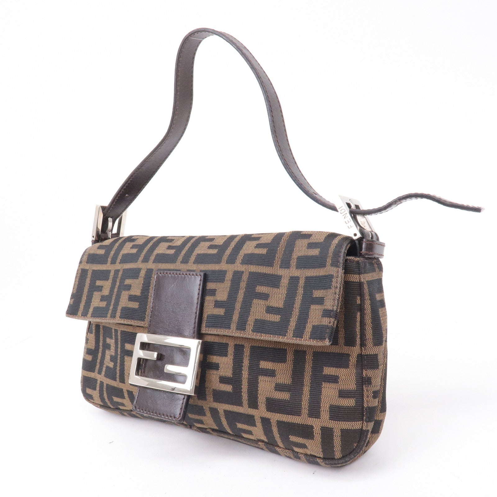 FNDI Mamma Baguette Zucca Canvas Leather Bag Brown 26424