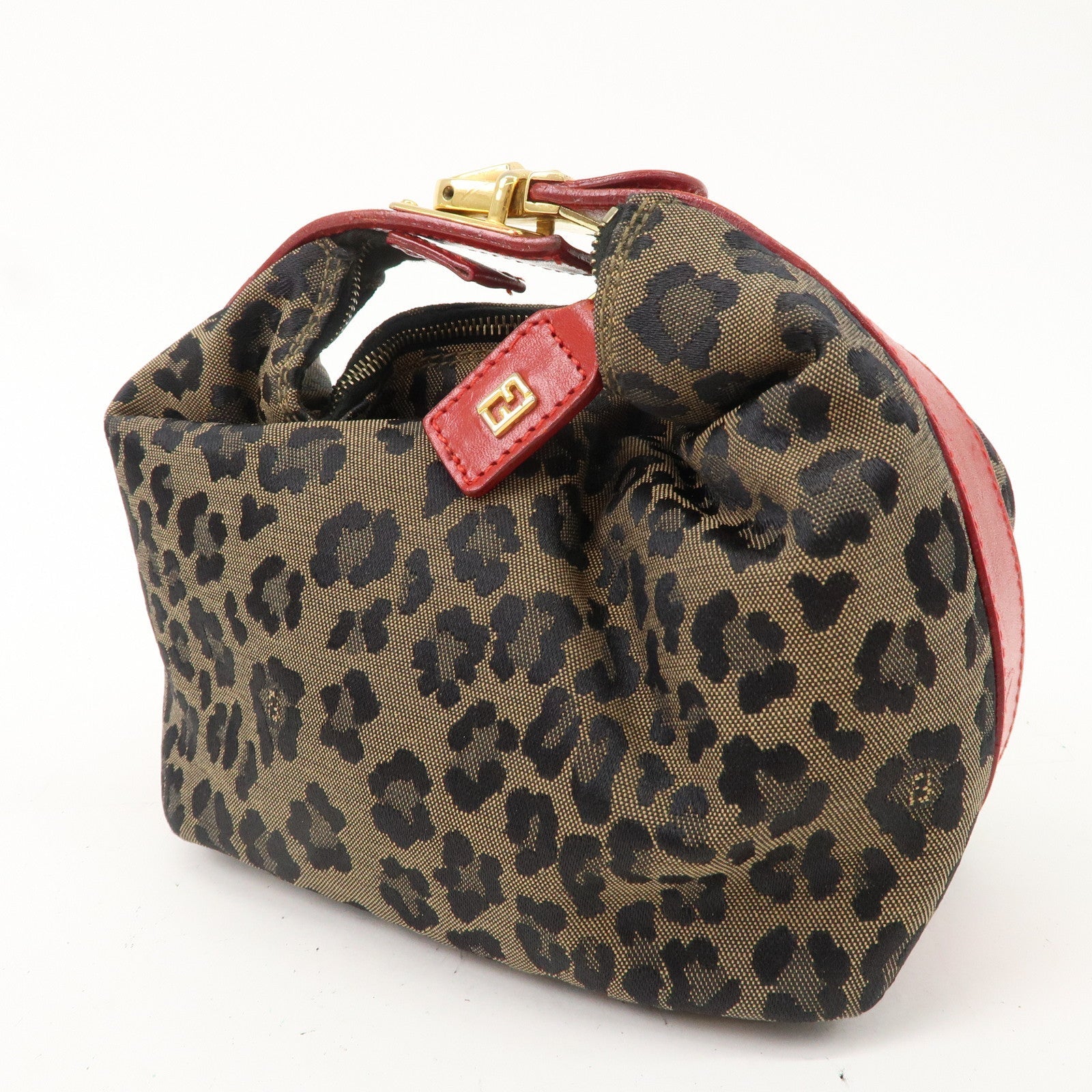 FNDI Leopard Canvas Leather Vanity Bag Cosmetic Pouch 263600