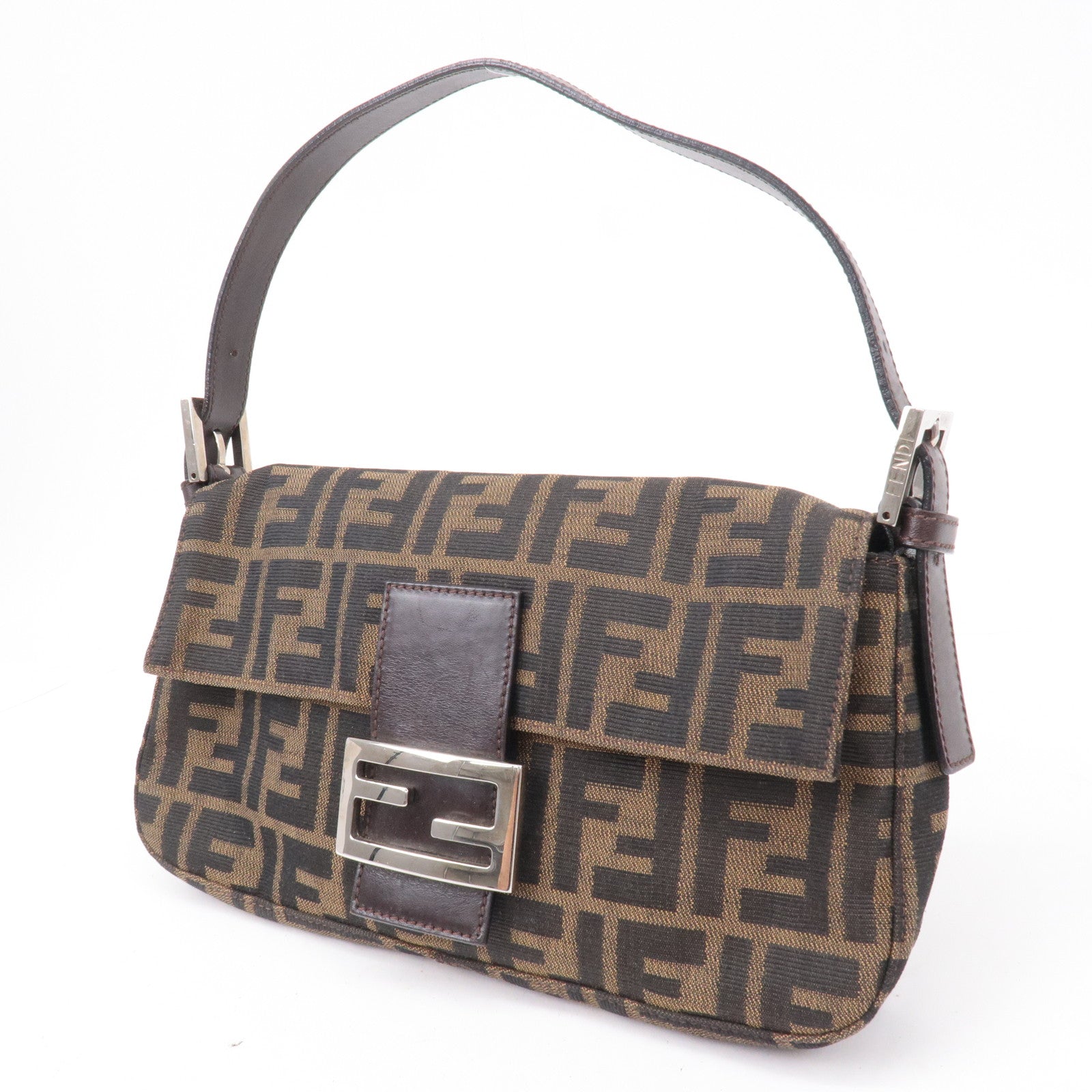 FNDI Mamma Baguette Canvas Leather Shoulder Bag Brown 26424