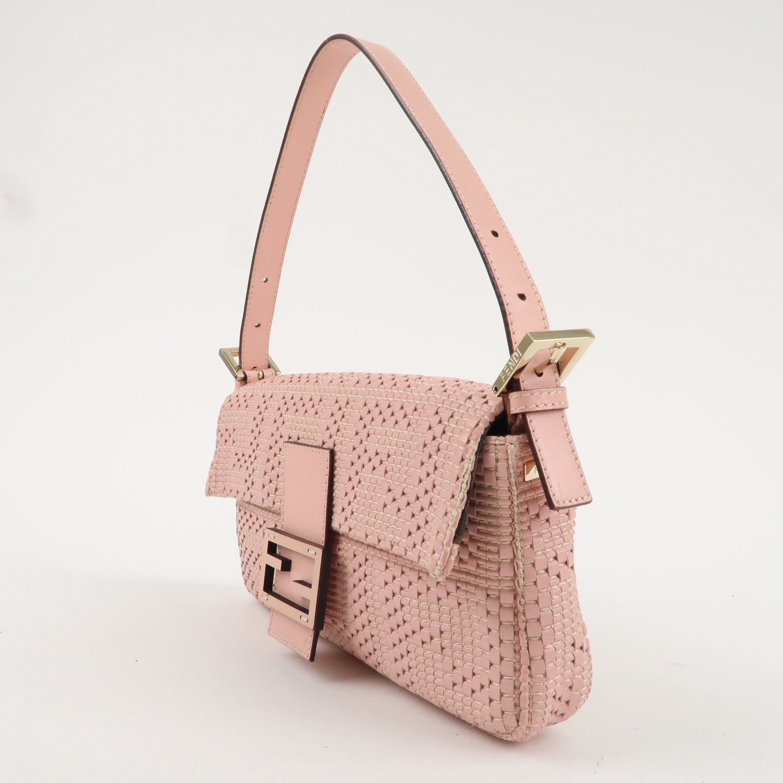 FNDI Mamma Baguette Leather Shoulder Bag Pink 8BR600