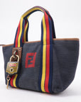FNDI Denim Leather Hand bag Multi Color Navy 7VA165