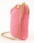 FNDI Baguette Knit Cell Phone Case Shoulder Bag Pink 7AR966