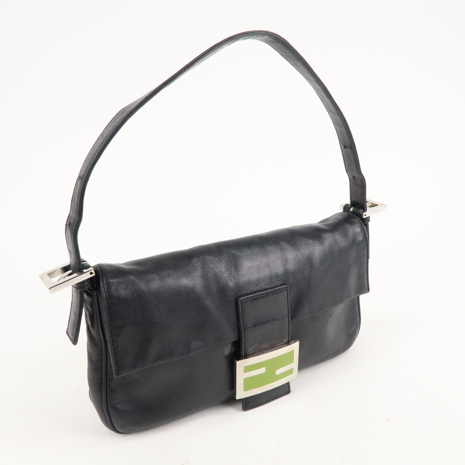 FNDI Mamma Baguette Leather Hand Bag Shoulder Bag Black Green