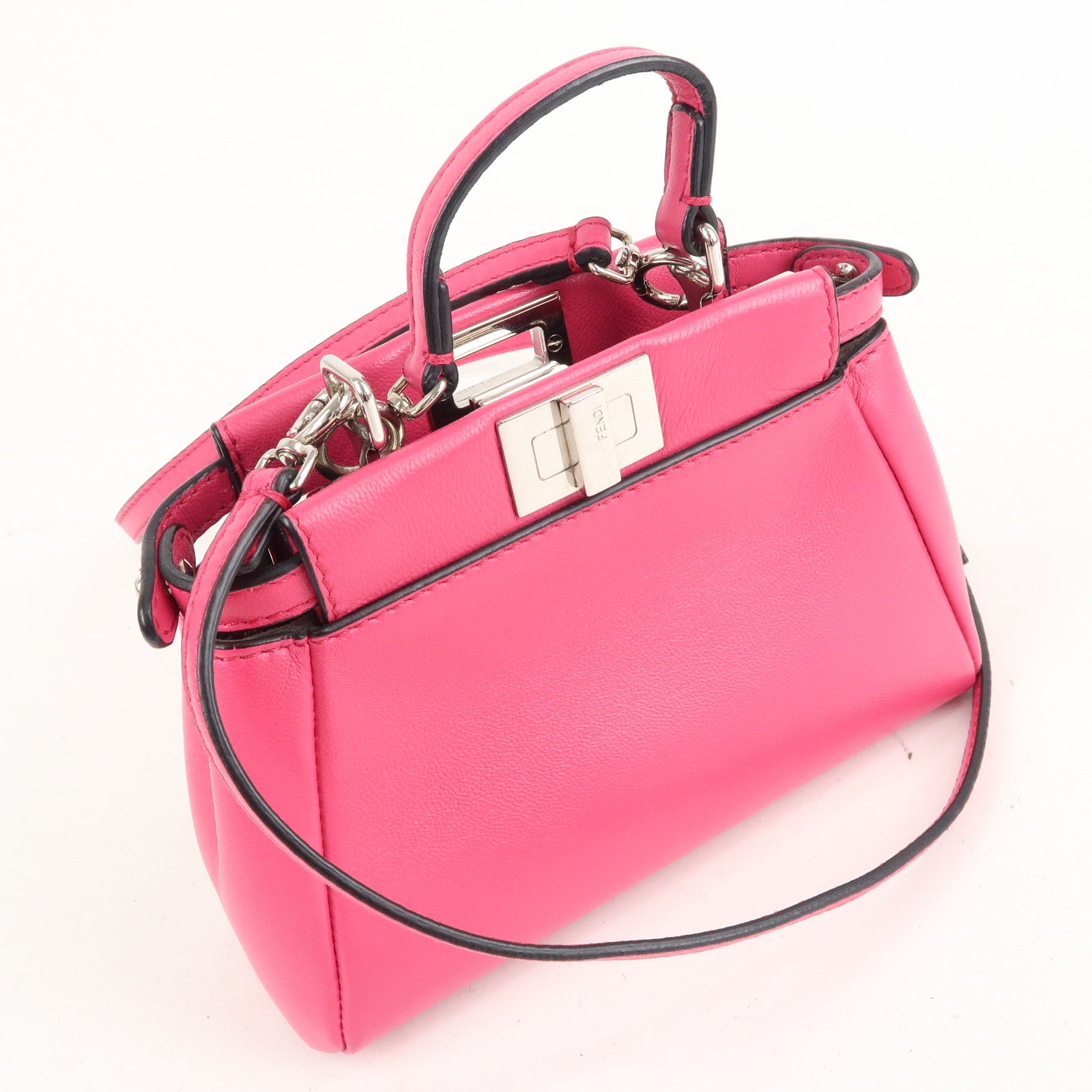 FNDI Leather Micro Peekaboo 2Way Bag Hand Bag Pink 8M0355