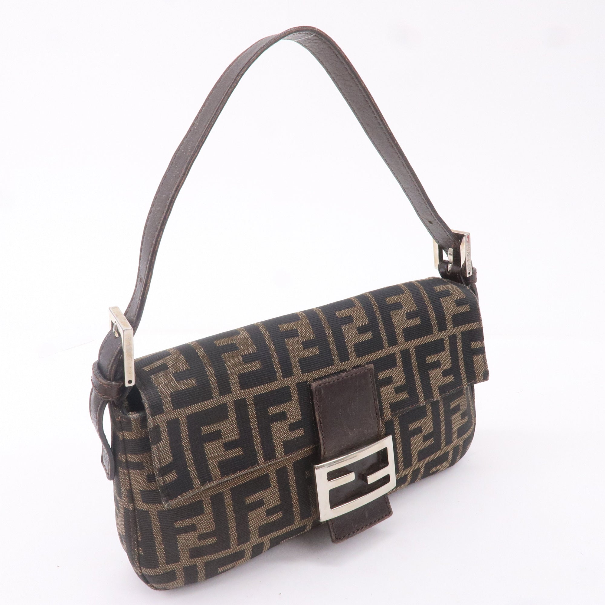 FNDI Mamma Baguette Zucca Canvas Leather Bag Brown 26424