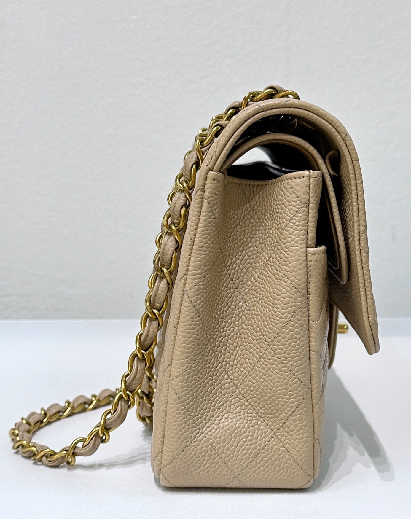 CHNL Medium Vintage Timeless Classic Leather Caviar Beige