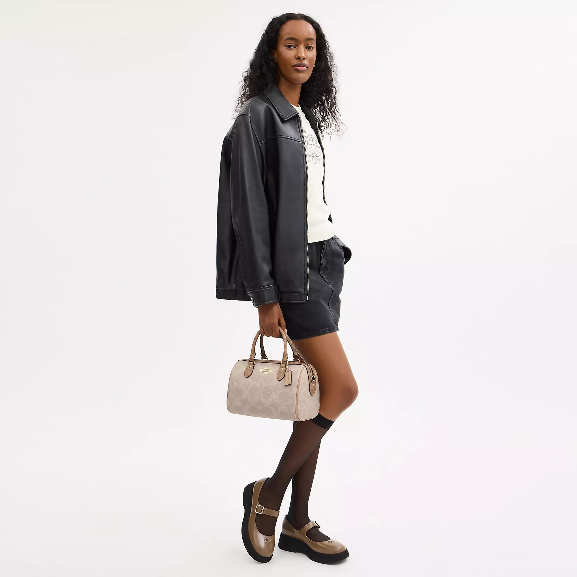 Rowan Satchel Bag In Blocked Signature Canvas (Gold/Sand/Tan)