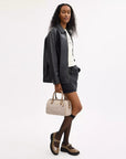 Rowan Satchel Bag In Blocked Signature Canvas (Gold/Sand/Tan)