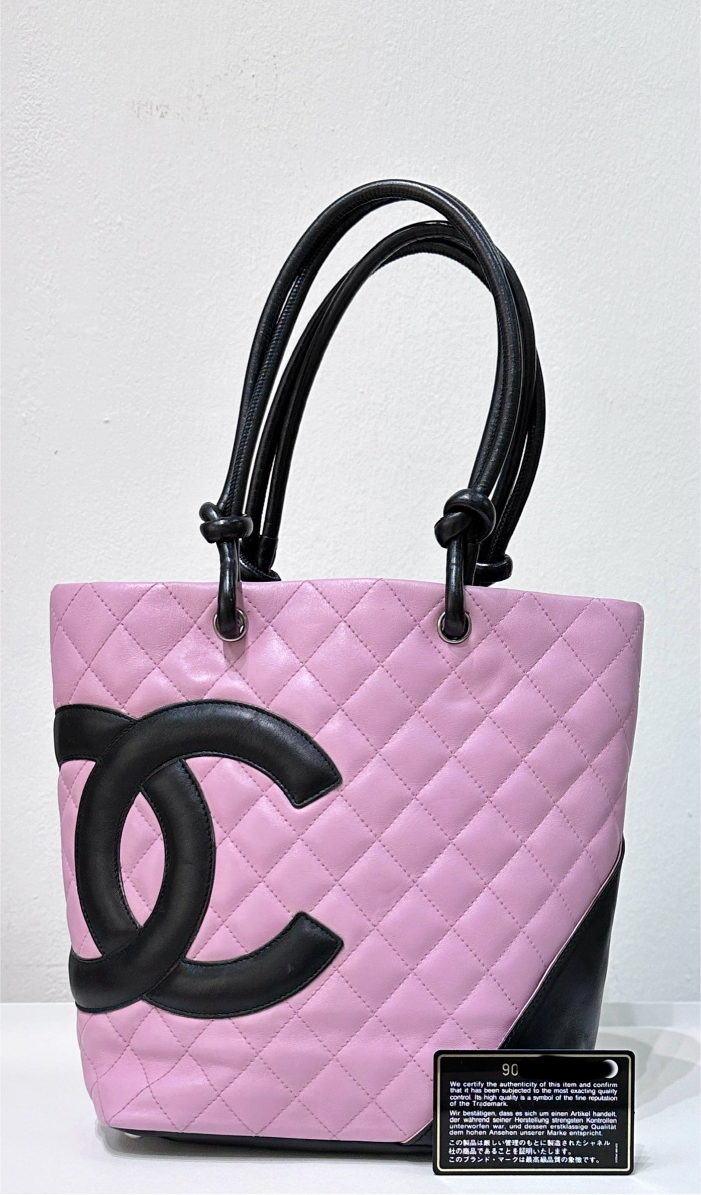 CHNL Medium Calfskin Quilted Cambon Tote Pink Black