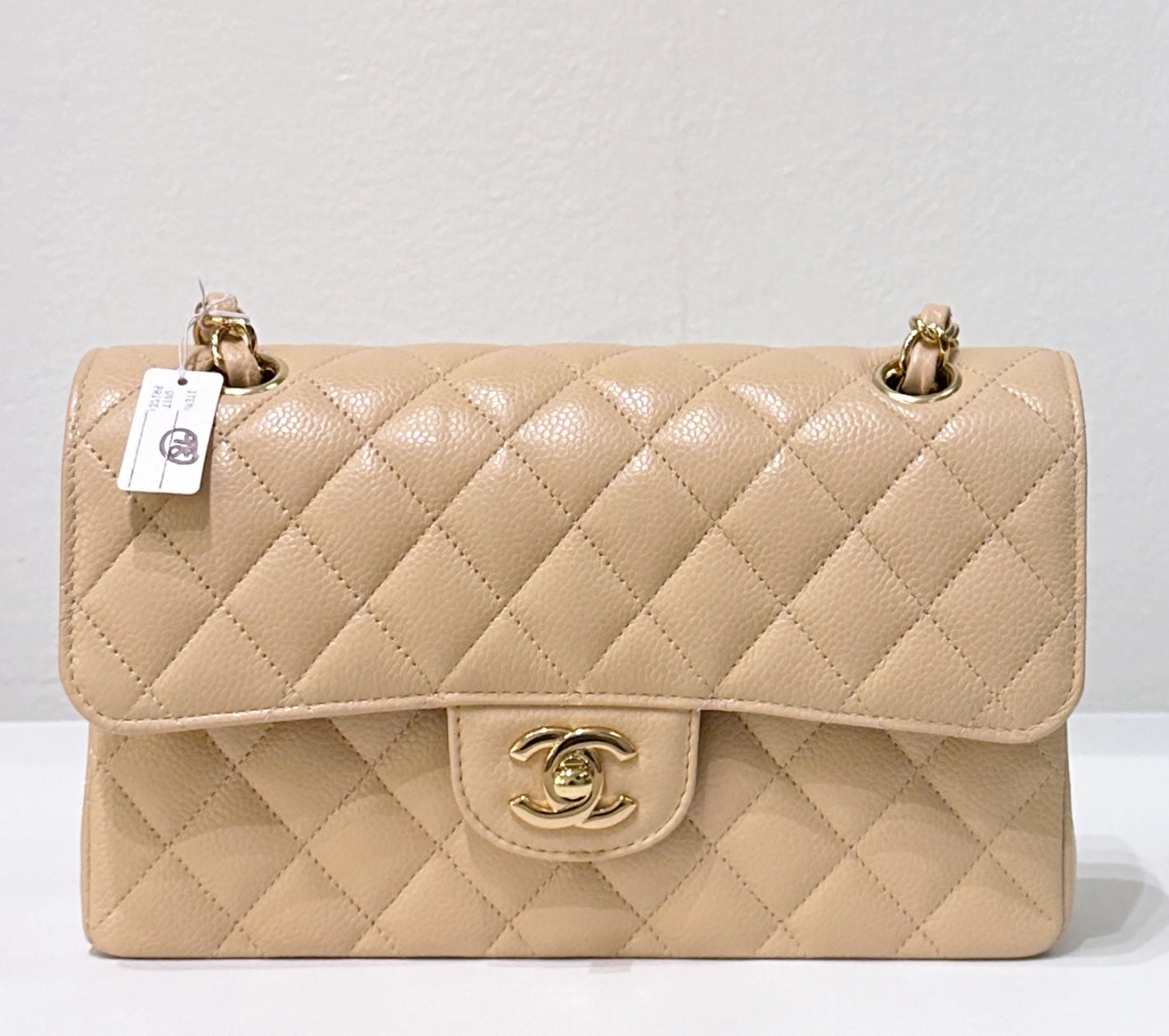 CHNL Classic Small Beige Caviar GHW