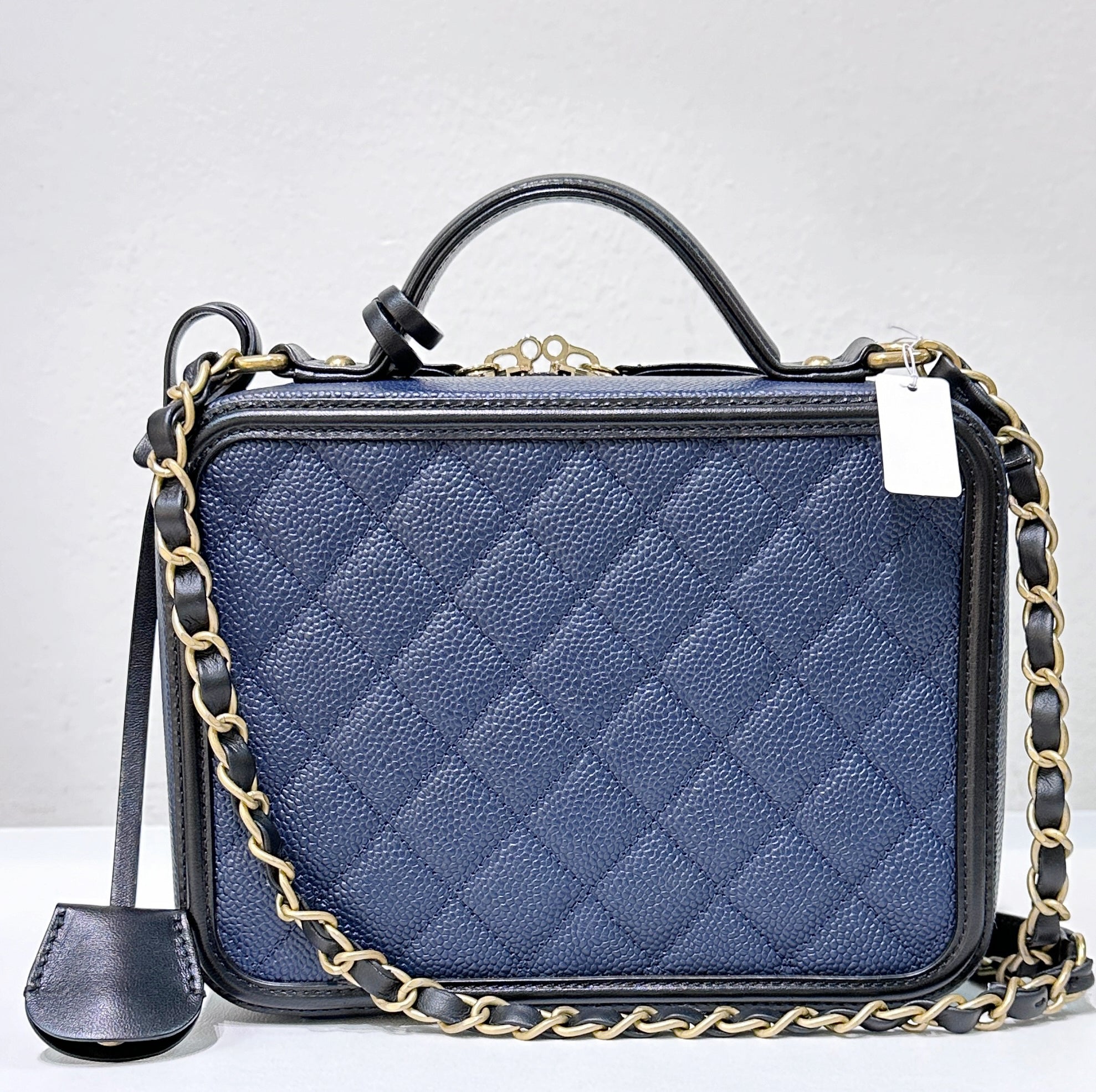 CHNL Filigree Vanity Case Quilted Caviar Medium Blue