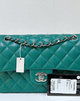 CHNL 20B Green Classic Small Double Flap Bag
