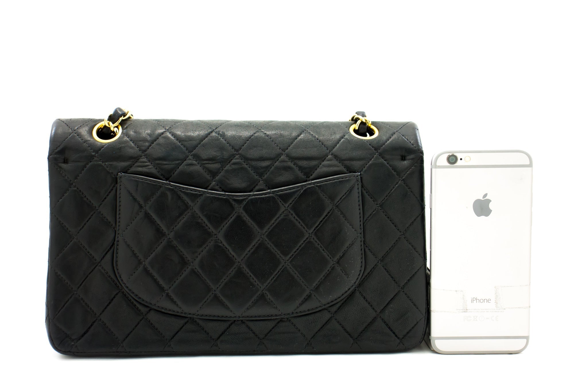 CHNL 2.55 Double Flap Medium Chain Shoulder Bag Black Lambskin i51