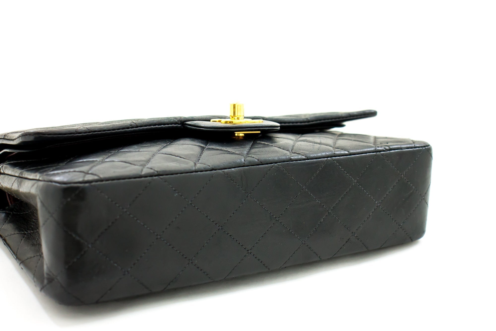 CHNL 2.55 Double Flap Medium Chain Shoulder Bag Black Lambskin i51