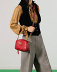 (WMNS) GCCI GG Marmont Gold Logo Leather Chain Small Red Classic Shoulder Messenger Bag -DTDT-