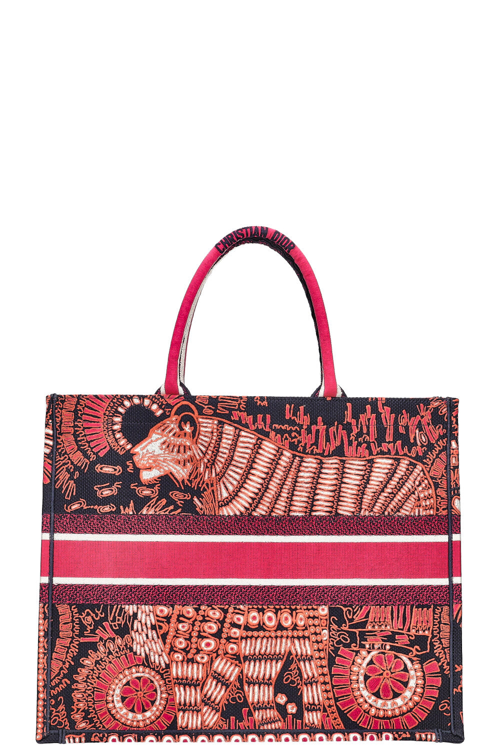 CHRISTIAN DOR Book Tote Large Tiger Pink