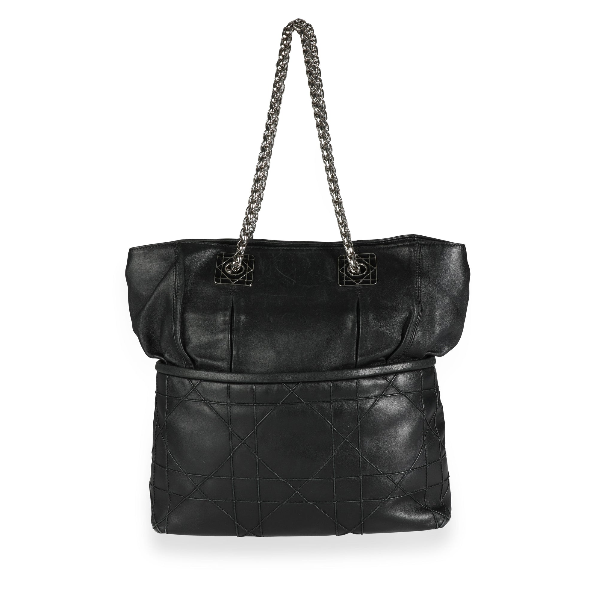 CHRISTIAN DOR Black Cannage Lambskin Granville Chain Link XL Tote