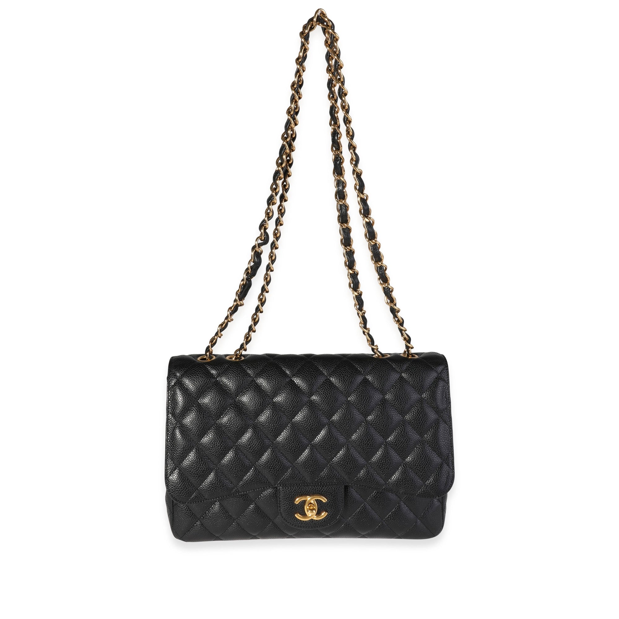 CHNL Black Quilted Caviar Jumbo Classic Single Flap Bag