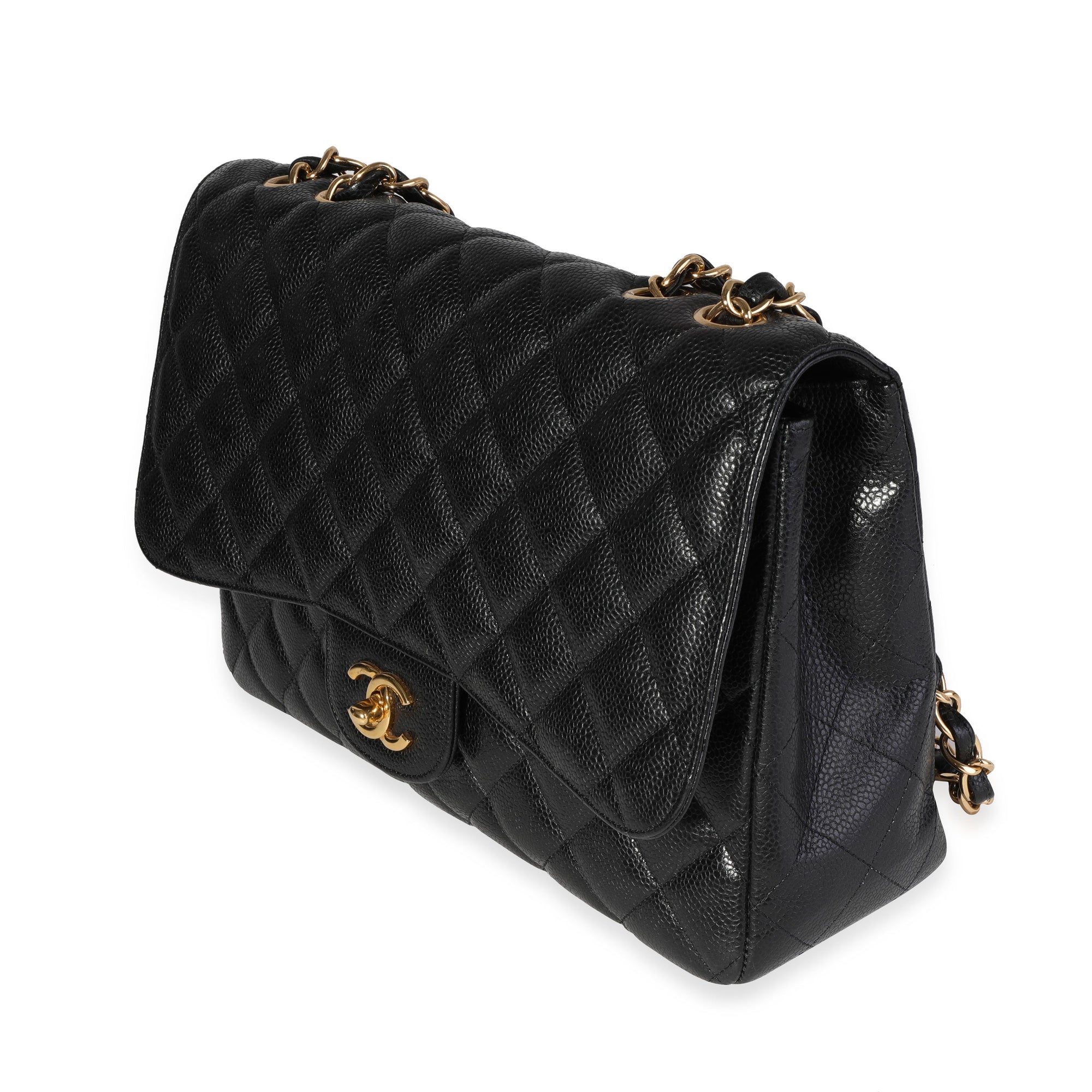 CHNL Black Quilted Caviar Jumbo Classic Single Flap Bag