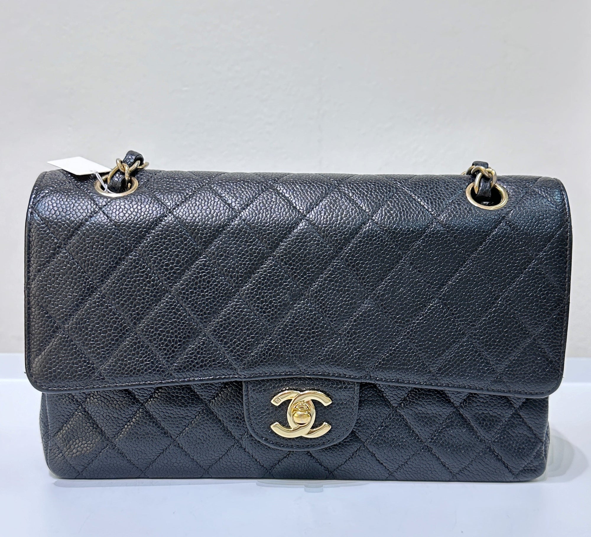 CHNL Classic Double Flap Medium Shoulder Bag Black Caviar 24k