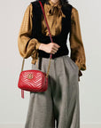 (WMNS) GCCI GG Marmont Gold Logo Leather Chain Small Red Classic Shoulder Messenger Bag -DTDT-