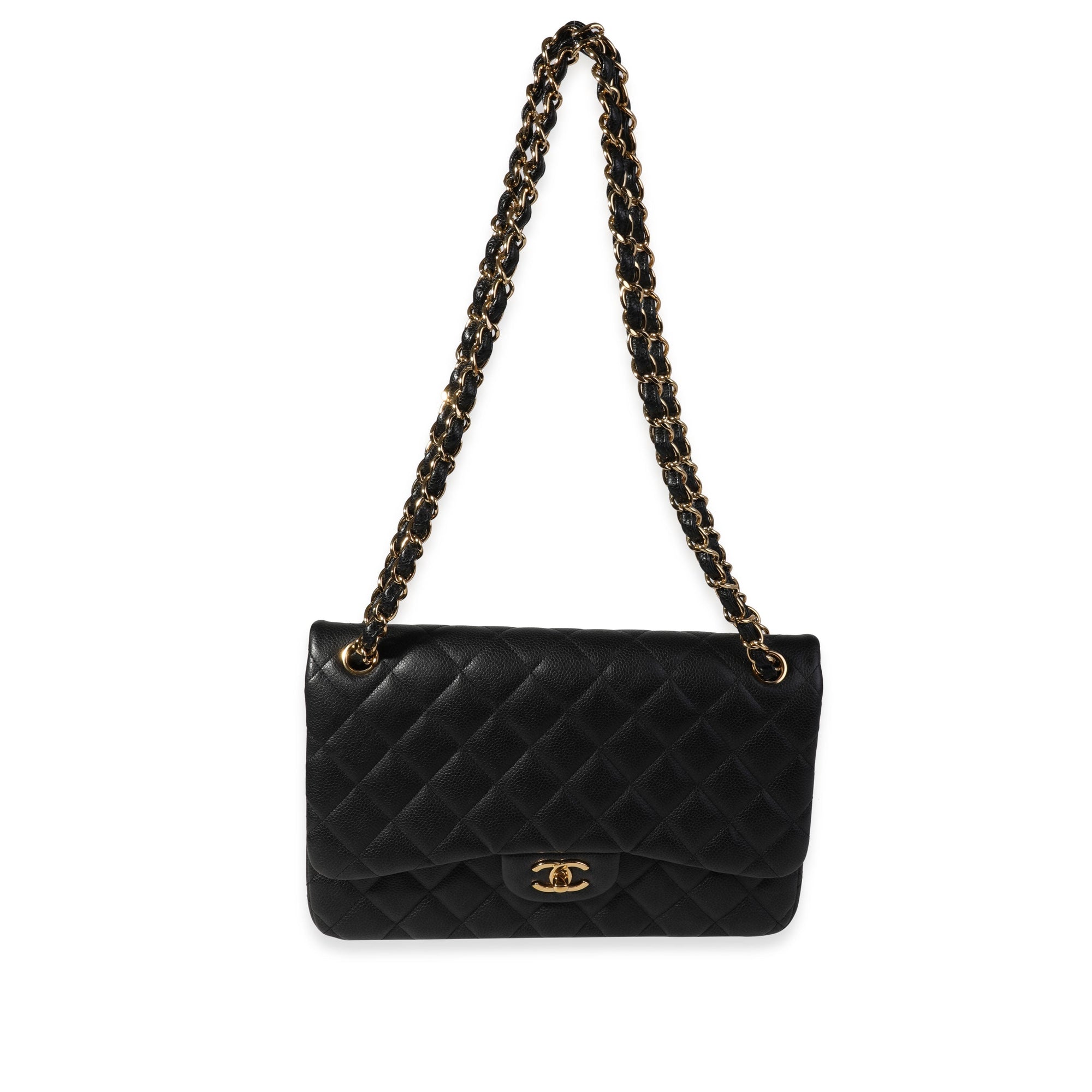 CHNL Black Quilted Caviar Jumbo Classic Double Flap Bag