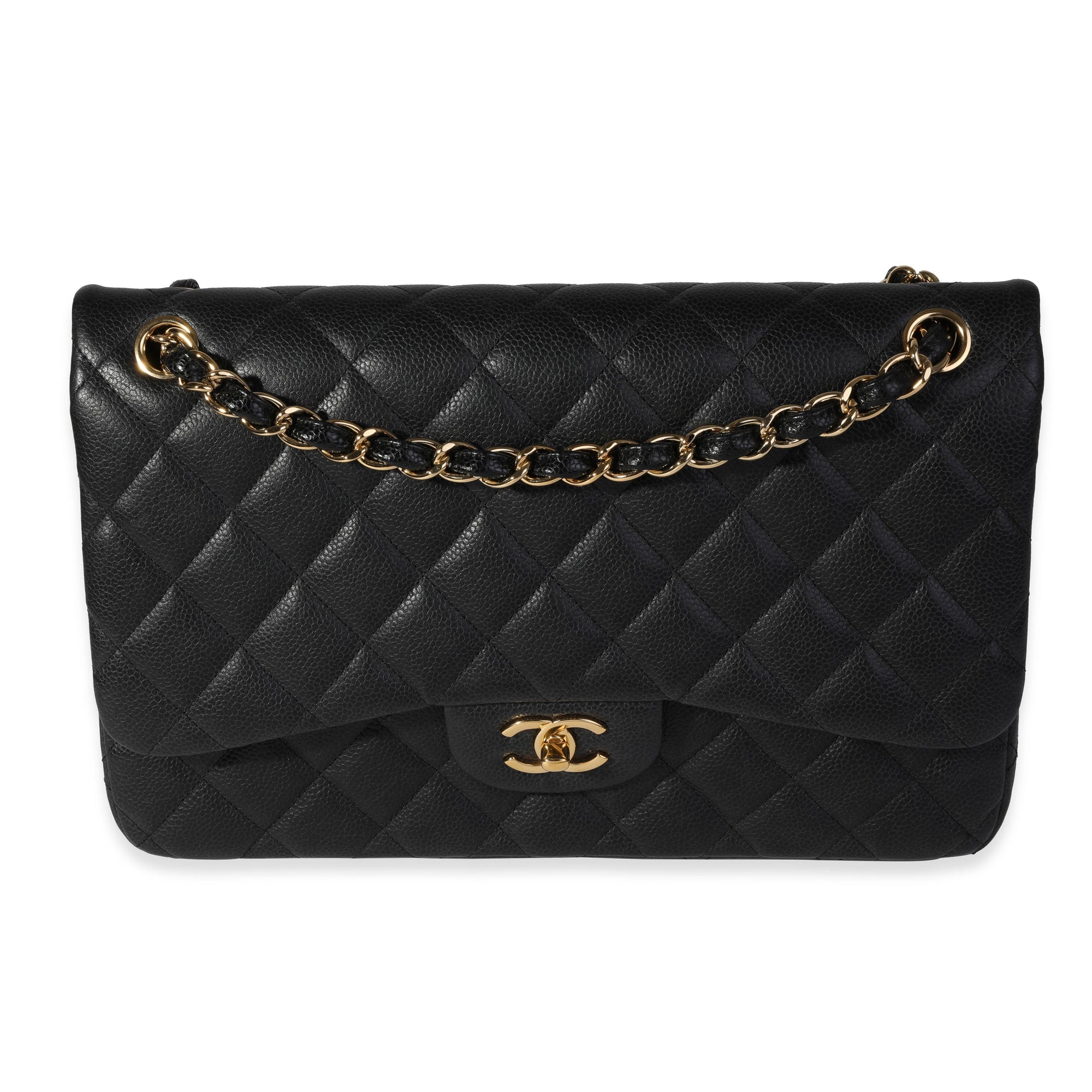 CHNL Black Quilted Caviar Jumbo Classic Double Flap Bag