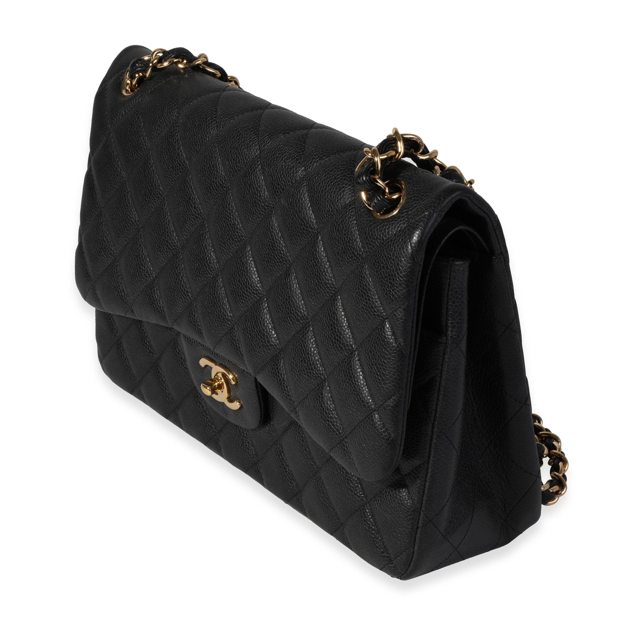 CHNL Black Quilted Caviar Jumbo Classic Double Flap Bag