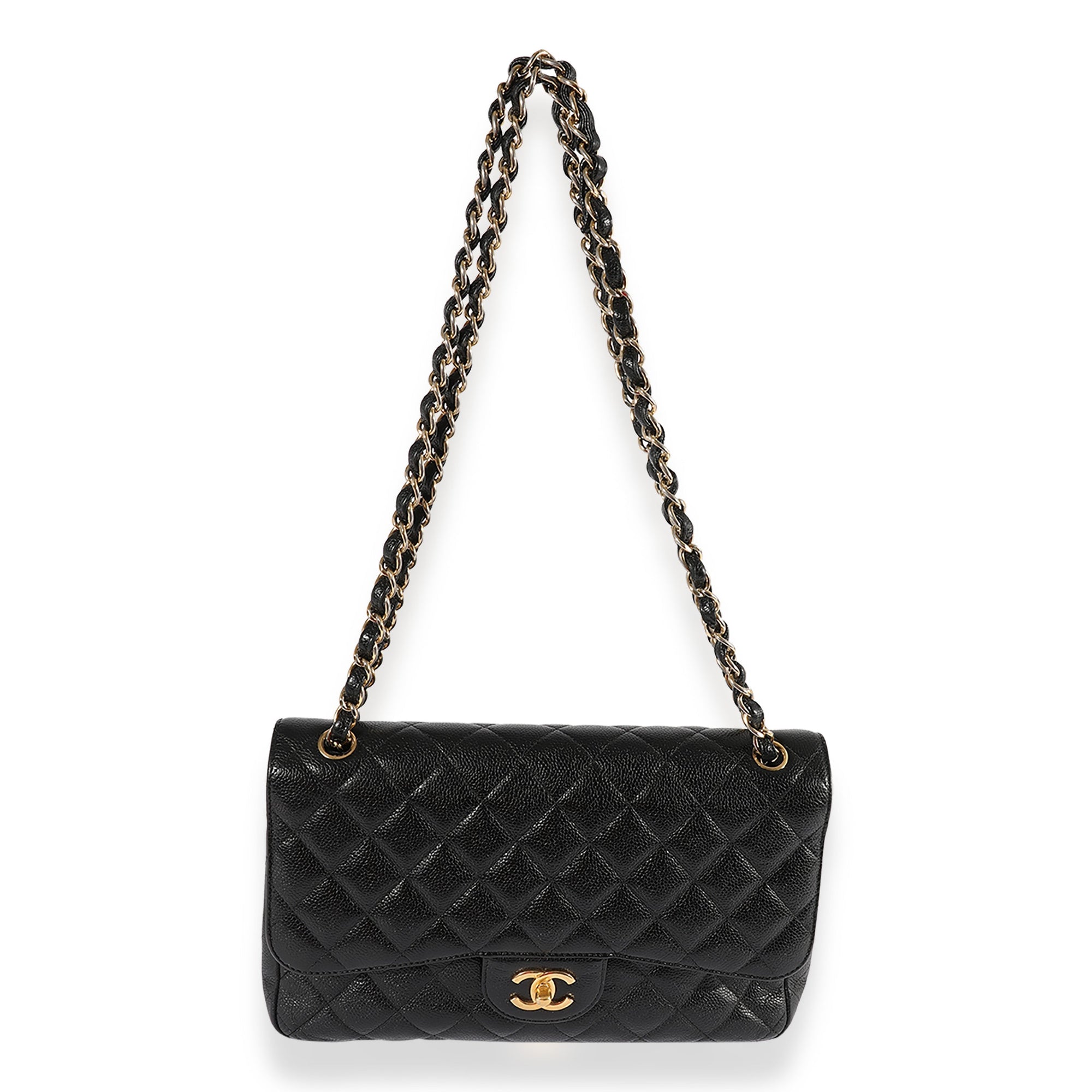 CHNL Black Quilted Caviar Jumbo Classic Double Flap Bag
