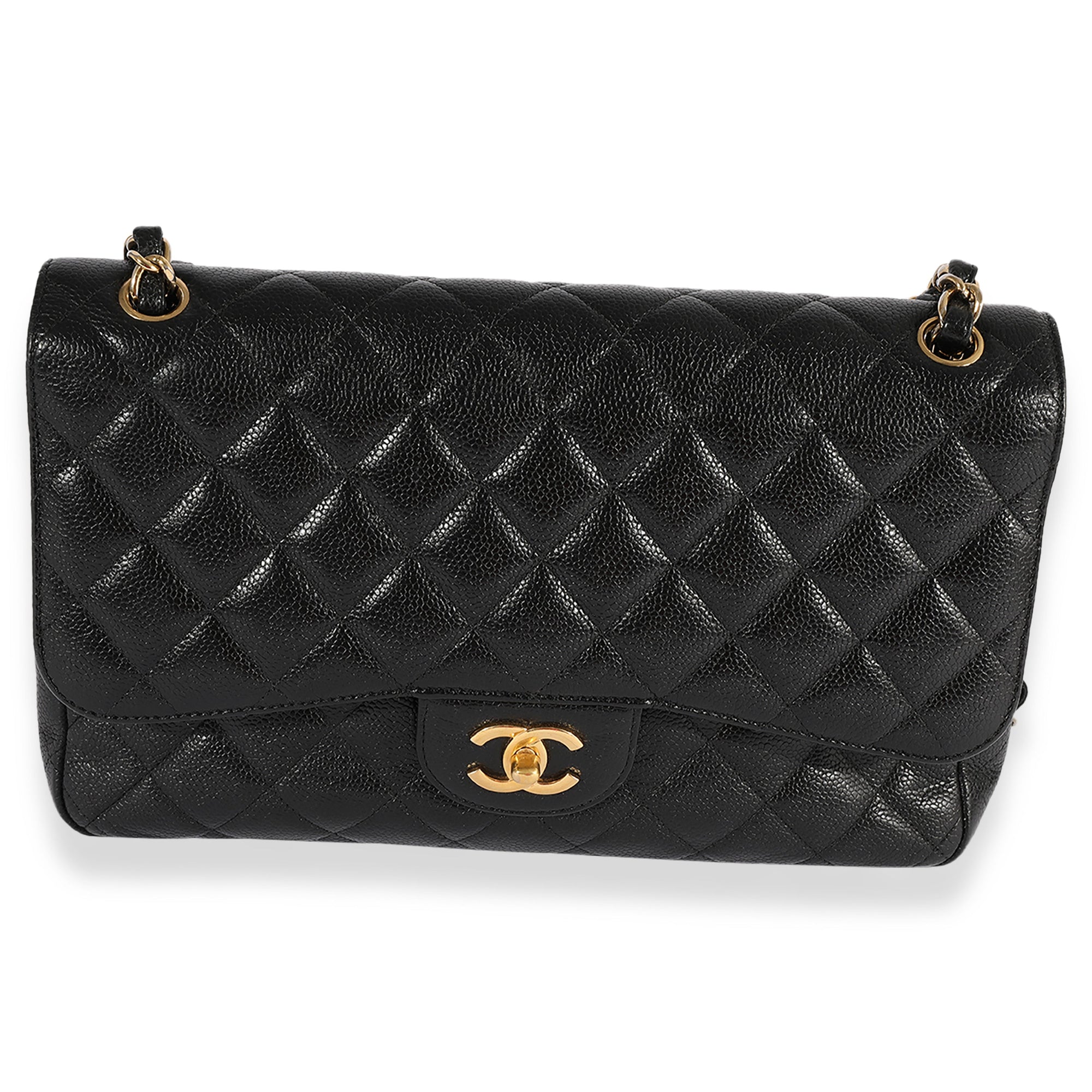 CHNL Black Quilted Caviar Jumbo Classic Double Flap Bag