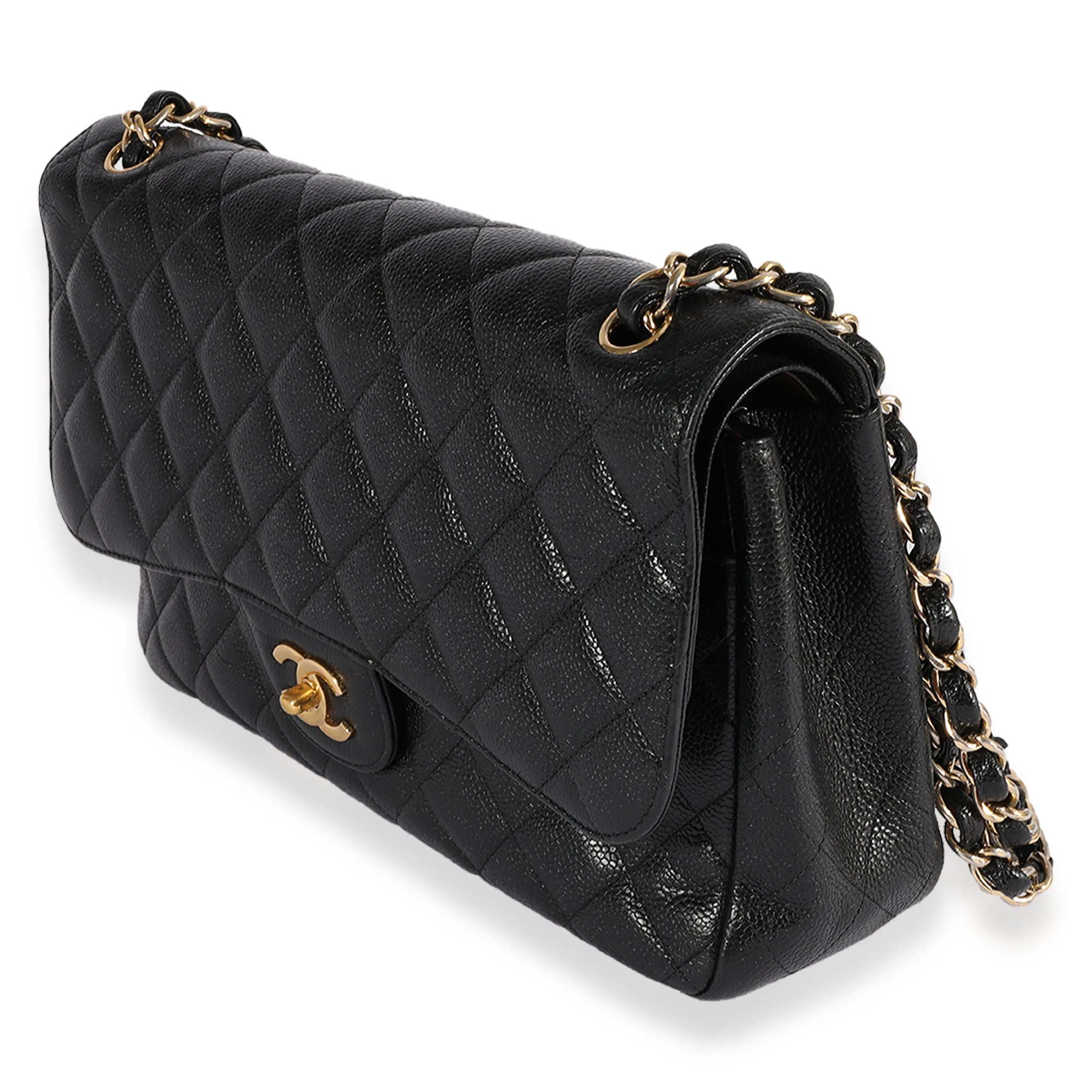 CHNL Black Quilted Caviar Jumbo Classic Double Flap Bag