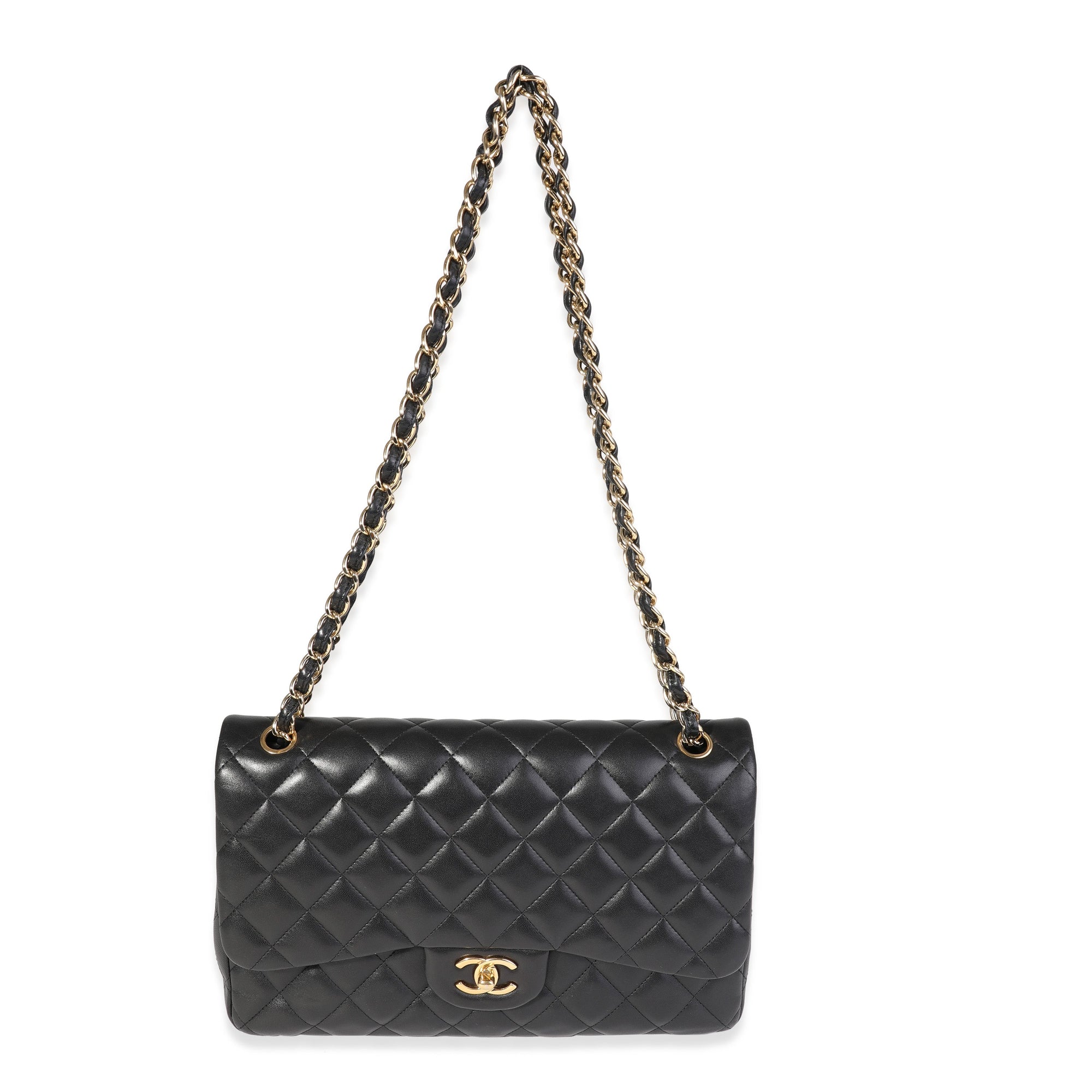 CHNL Black Quilted Lambskin Jumbo Classic Double Flap Bag