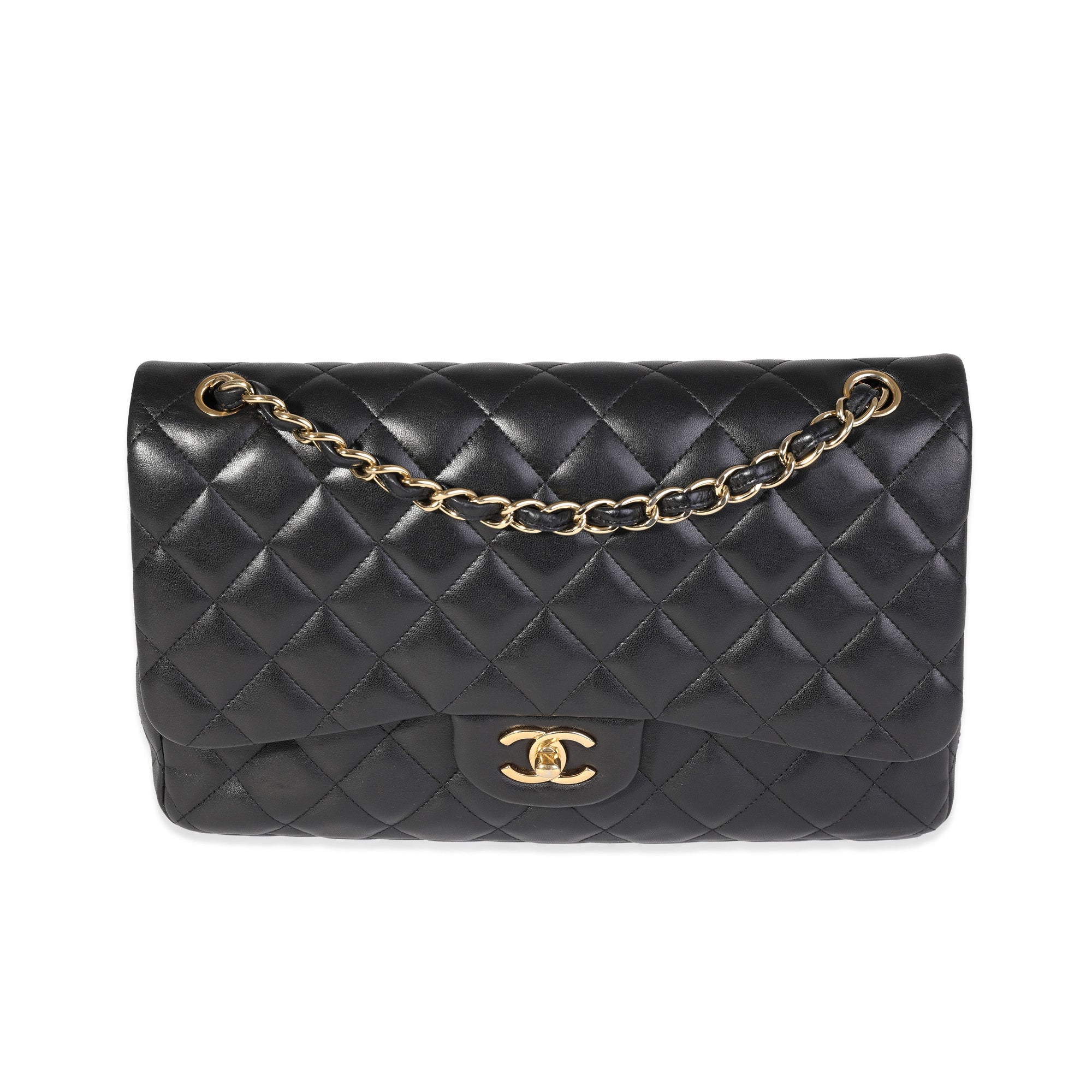 CHNL Black Quilted Lambskin Jumbo Classic Double Flap Bag