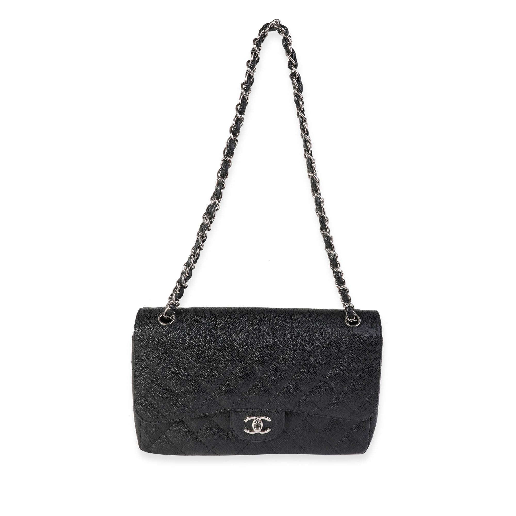 CHNL Black Quilted Caviar Jumbo Classic Double Flap Bag
