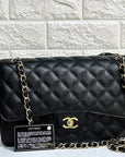 CHNL Jumbo Classic Double Flap Bag Black Caviar Gold Hardware