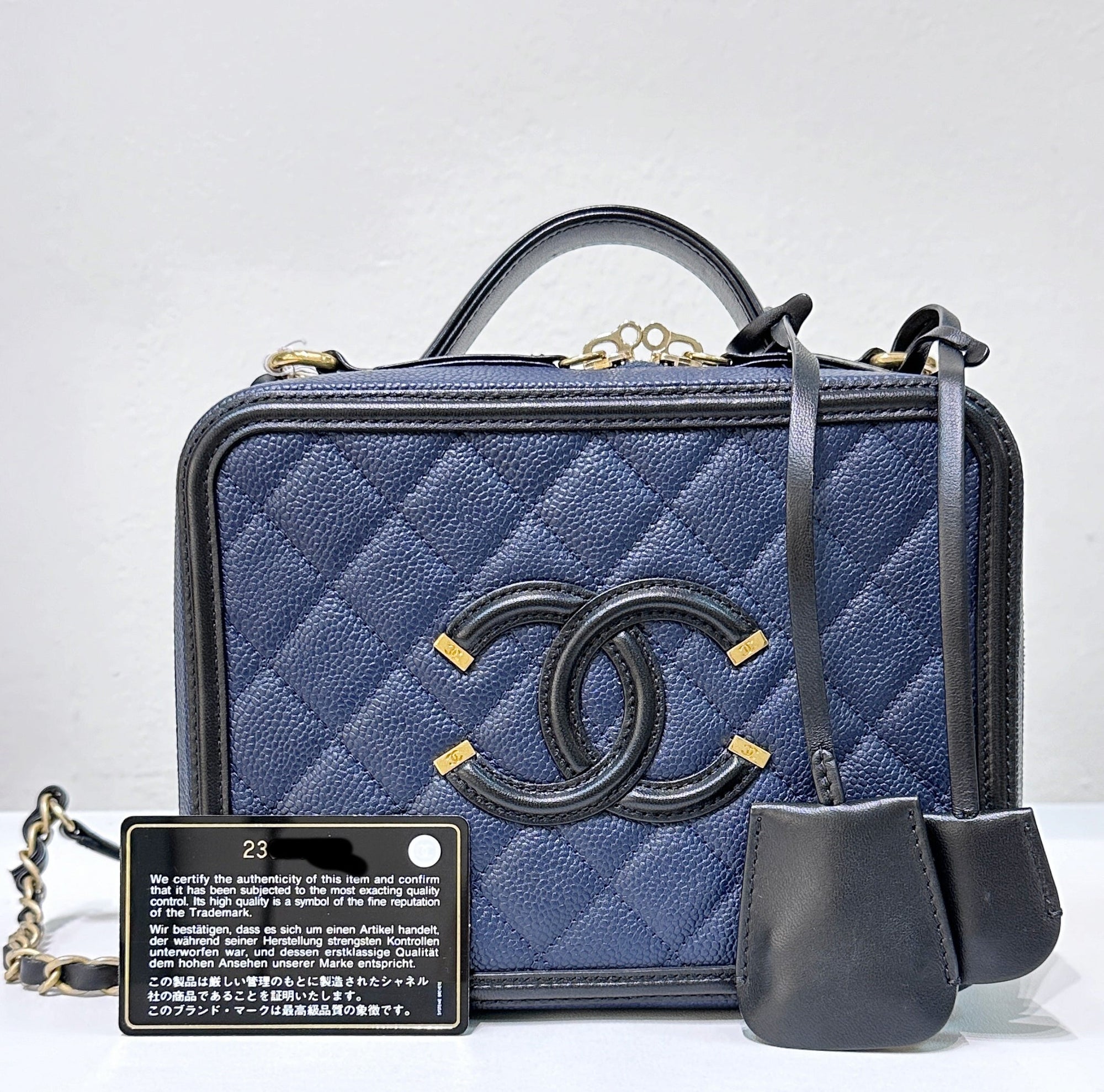 CHNL Filigree Vanity Case Quilted Caviar Medium Blue