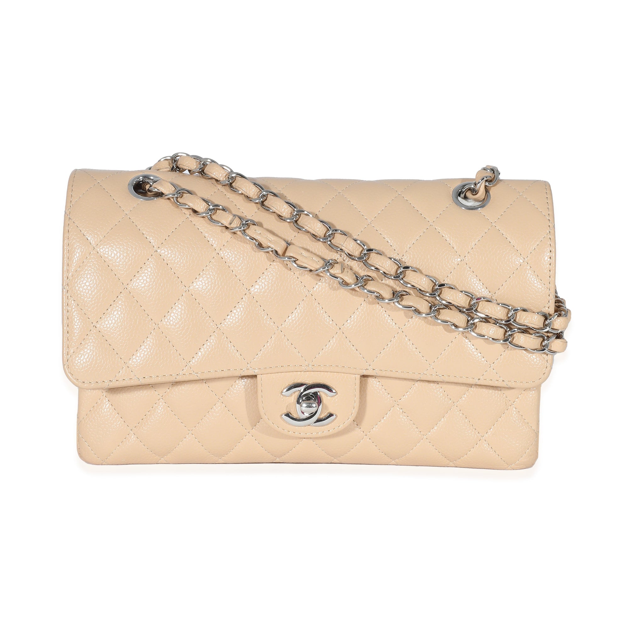 CHNL Beige Quilted Caviar Medium Classic Double Flap Bag