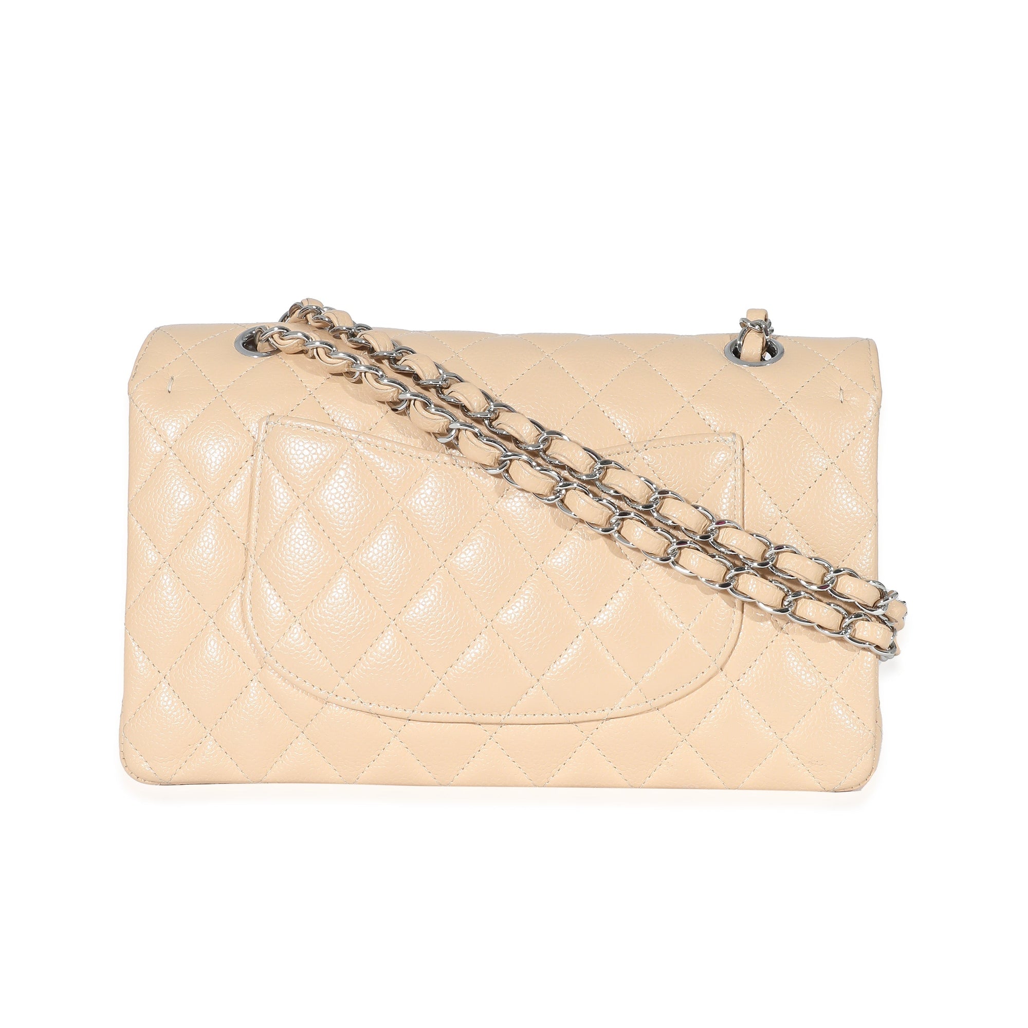 CHNL Beige Quilted Caviar Medium Classic Double Flap Bag