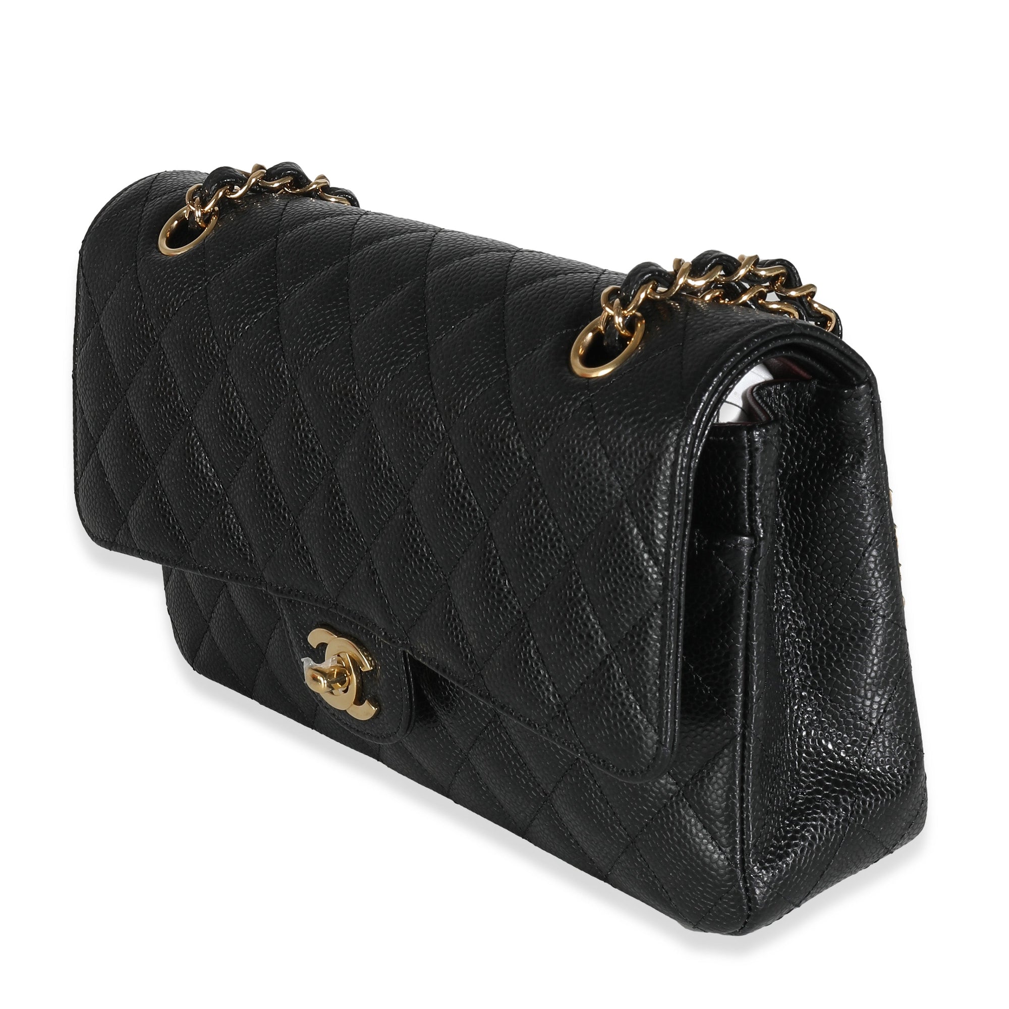 CHNL Black Quilted Caviar Medium Classic Double Flap Bag