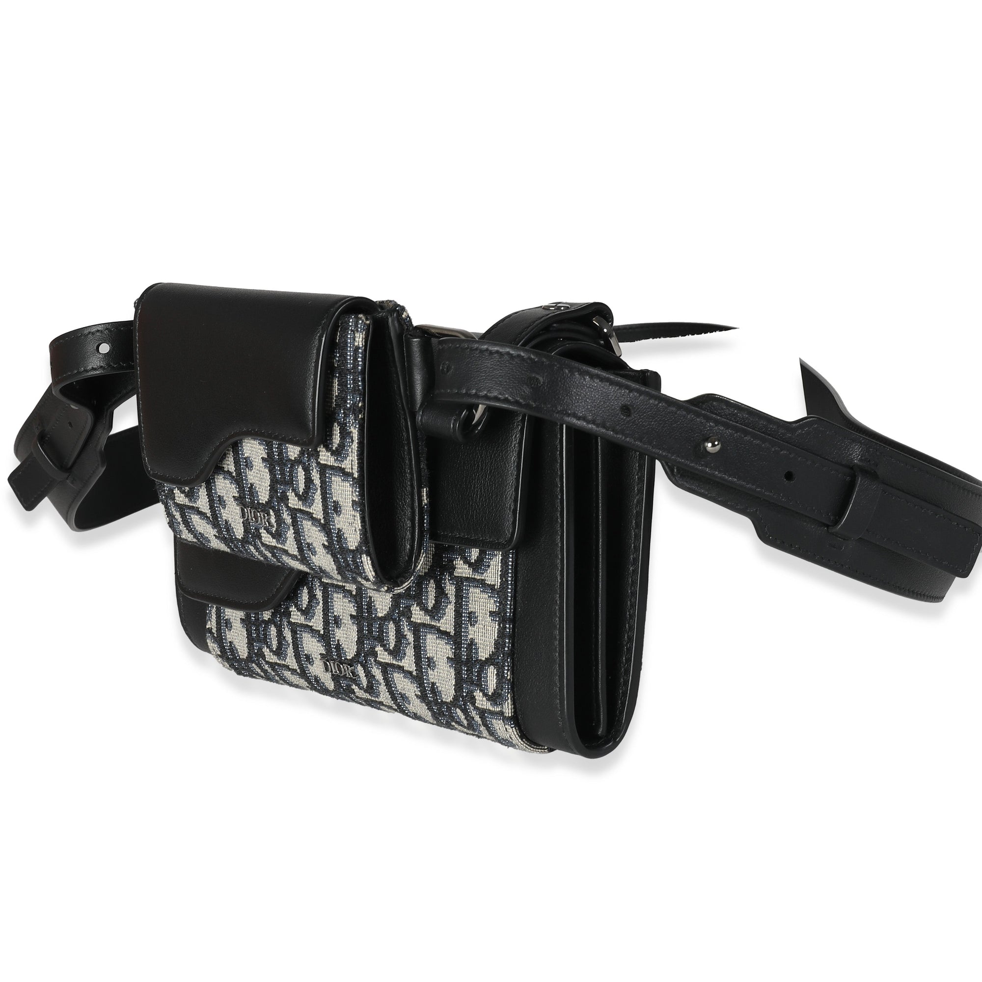 CHRISTIAN DOR Beige Black Oblique Canvas Elite Shoulder Pouch