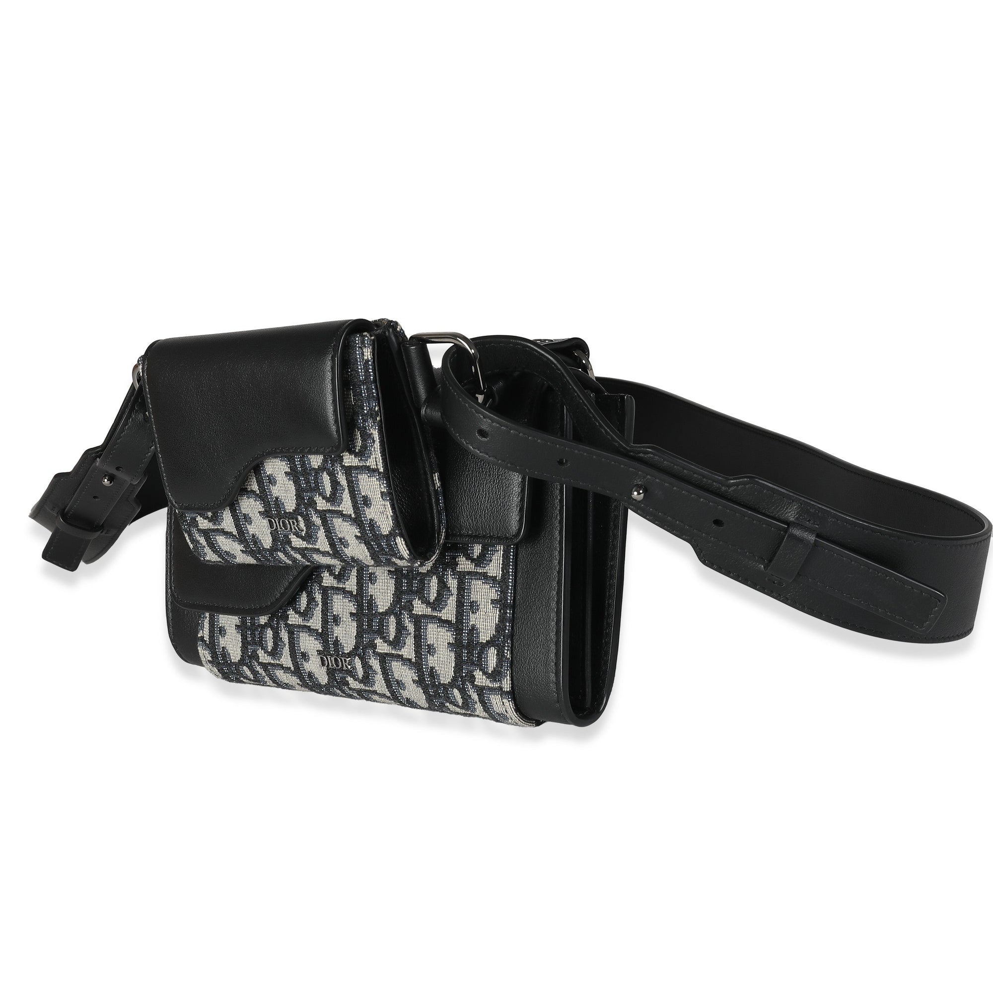 CHRISTIAN DOR Beige Black Oblique Canvas Elite Shoulder Pouch