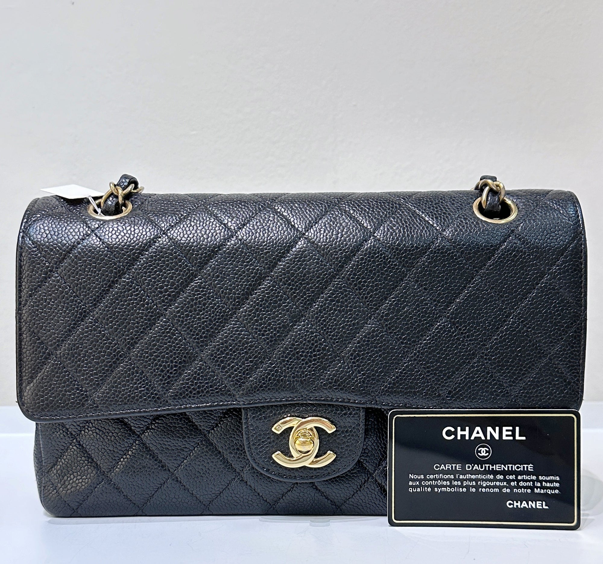CHNL Classic Double Flap Medium Shoulder Bag Black Caviar 24k