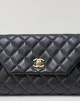 CHNL Lambskin Quilted Fold Up Again Clutch Black