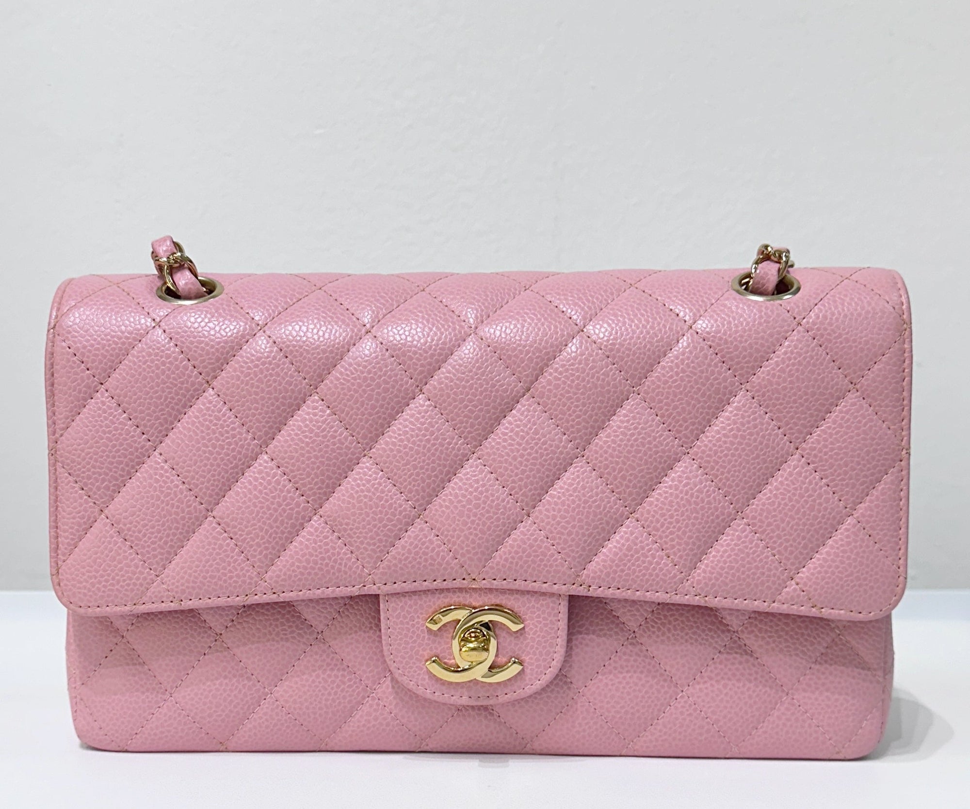 CHNL Medium Vintage Sakura Pink Caviar Classic Double Flap Bag 24K GHW