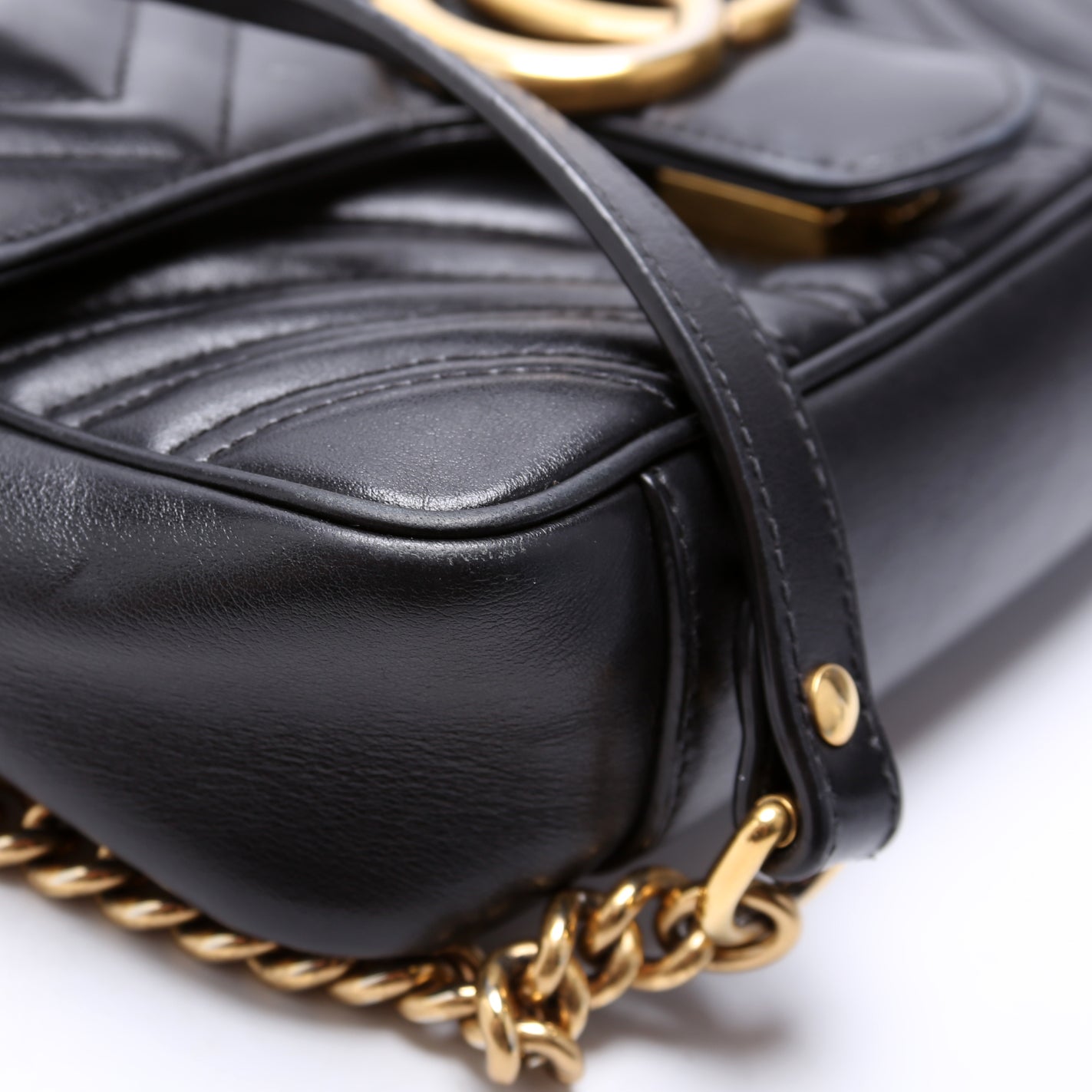 GCCI Marmont Leather Shoulder Mini Flap Black