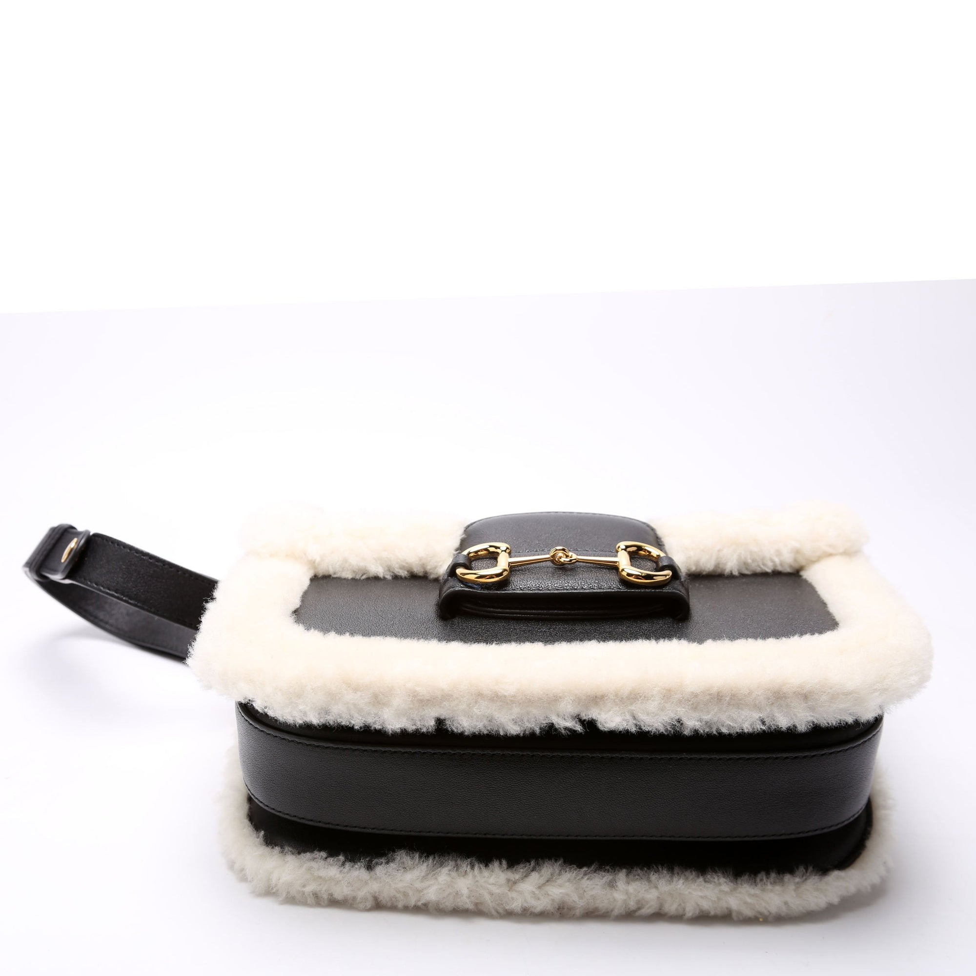 GCCI Horsebit Shearling Leather Shoulder Bag Black