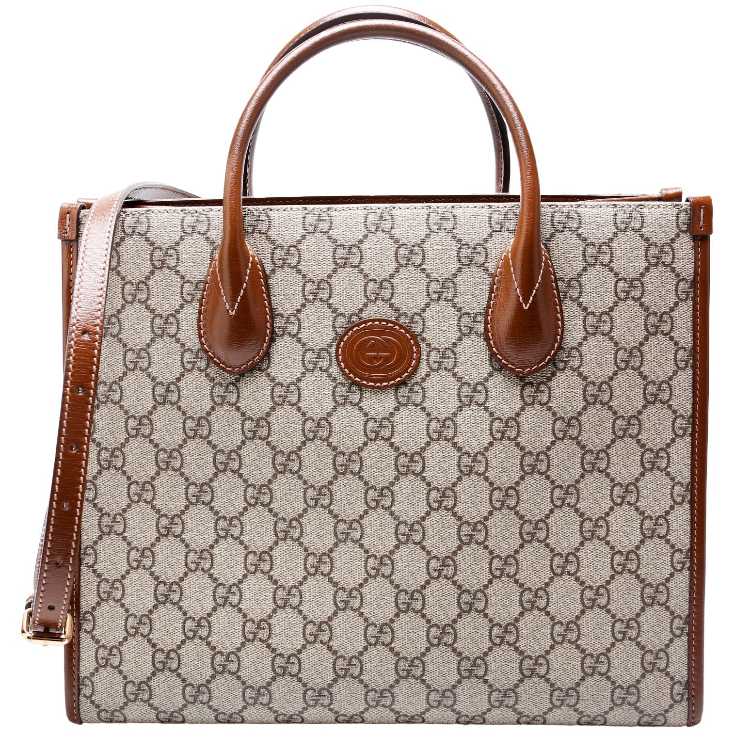 GCCI GG Canvas Interlocking GG Small Tote Brown
